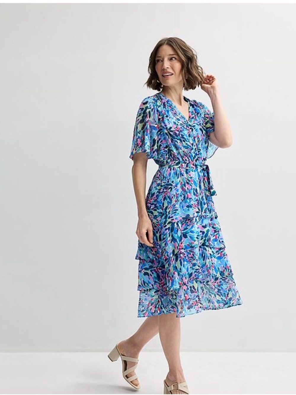 Sandra Darren Blue Floral Midi Dress NWT
